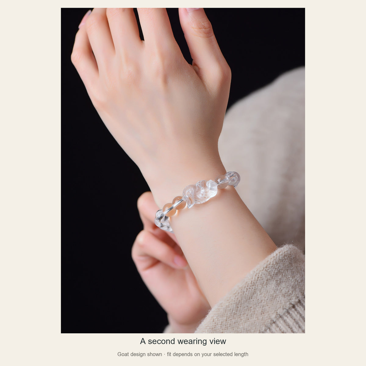 Clear quartz Goat bracelet on the wrist from another angle