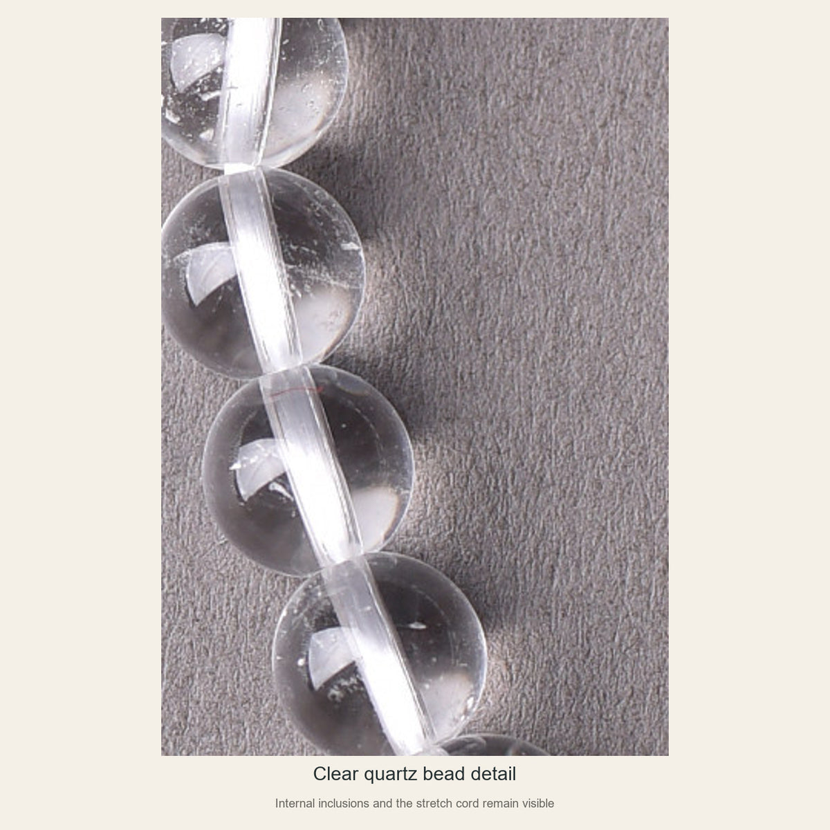 Quartz bead texture and inner elastic cord close-up